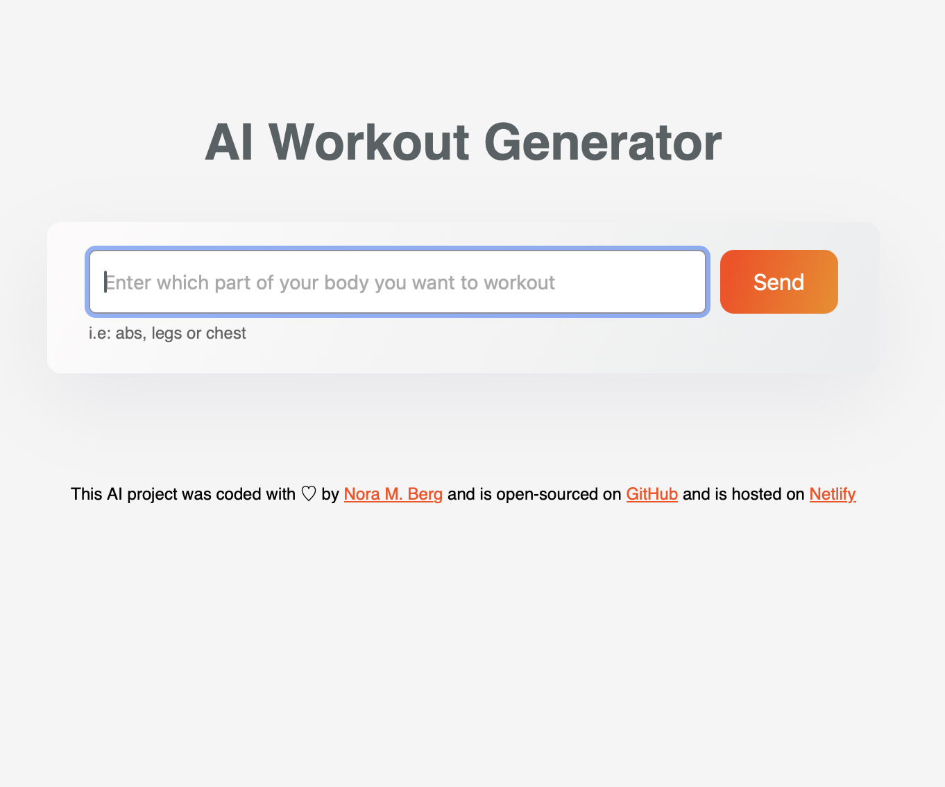 Screenshot of AI Workout Generator  App